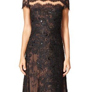 Marchesa Notte Cap Sleeve Embroidered Evening Gown Sz 16